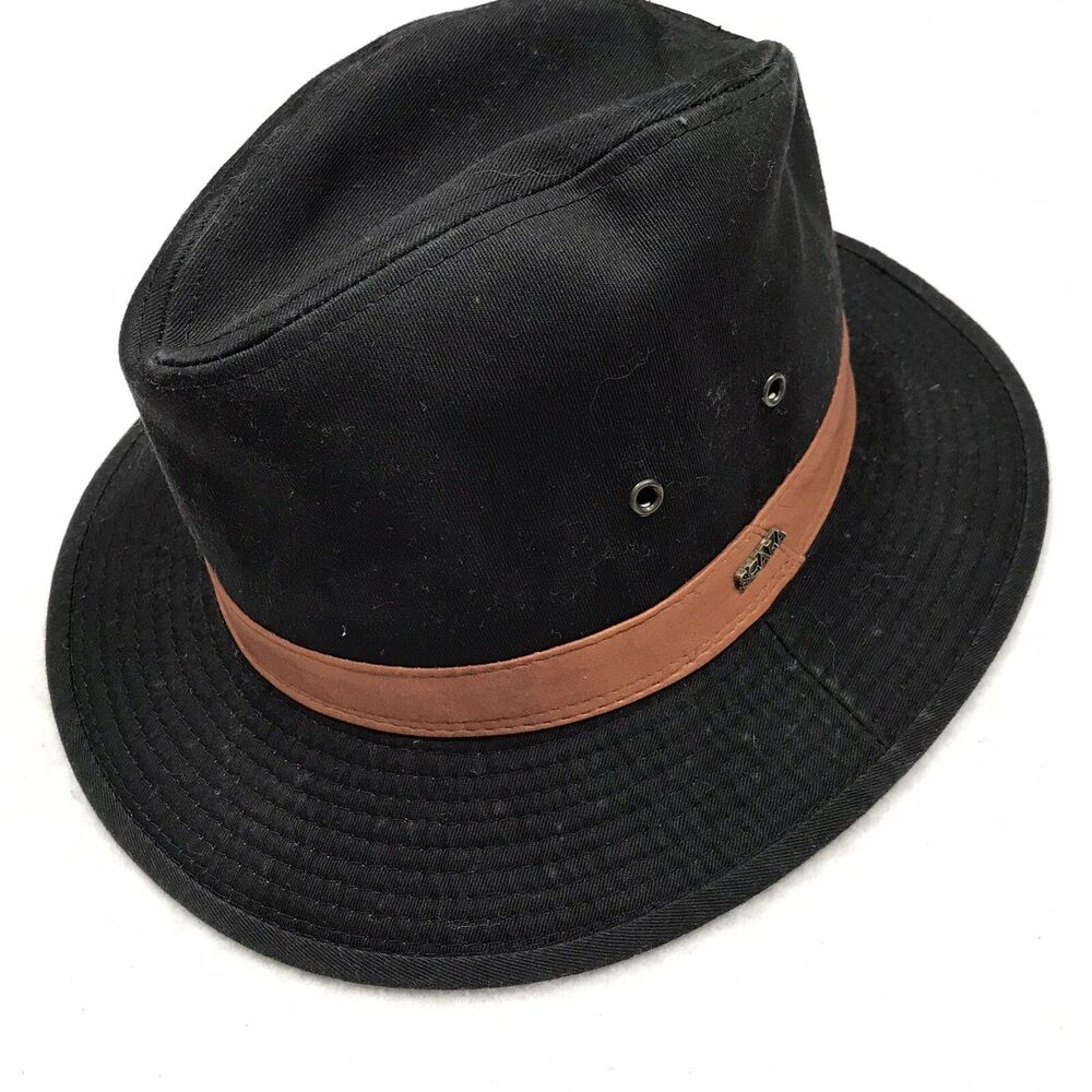 SCALA Classico Cotton Fedora Hat Men M Black Filmcore Leather Band Borsalino